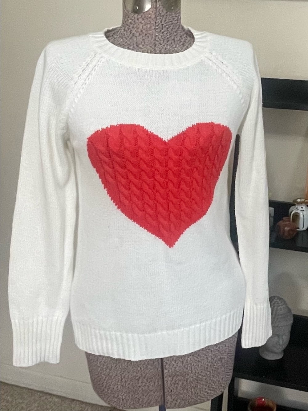 Hanna Andersson White Sweater with Red Cable-Knit Heart